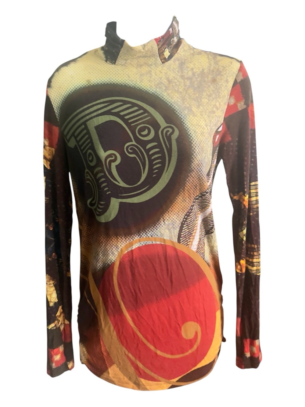 Desigual Abstract Print turtleneck  Long-Sleeve Top in Red and Brown